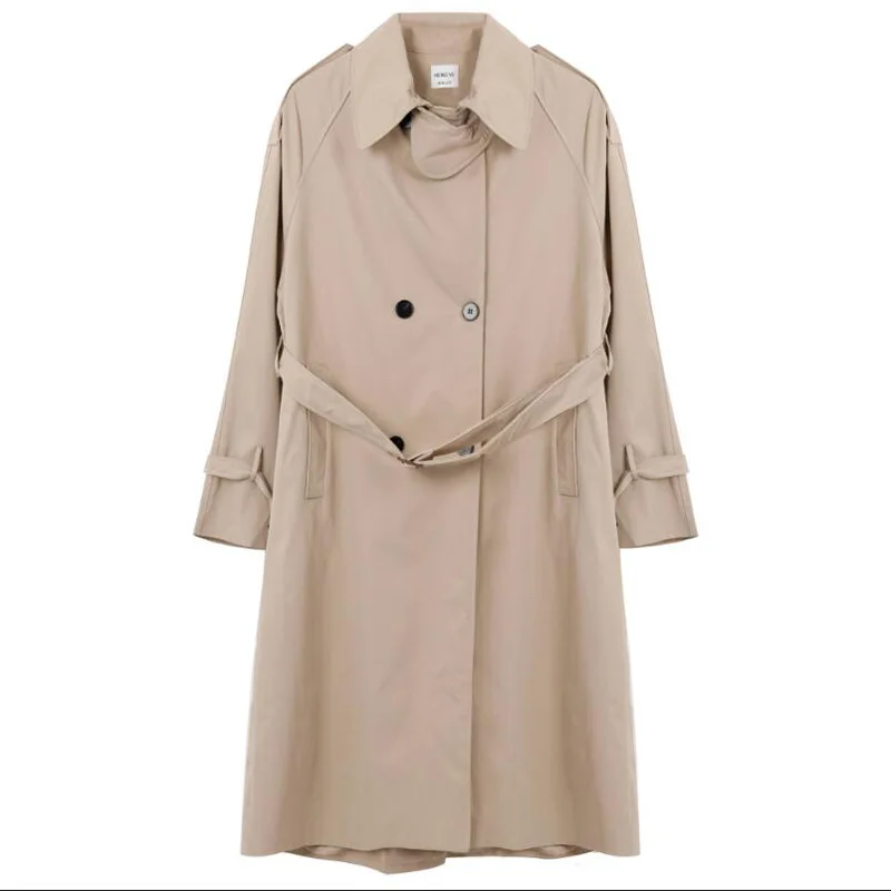 Тренчкот женский двубортный свободного покроя Длинный плащ-Тренч ветровка