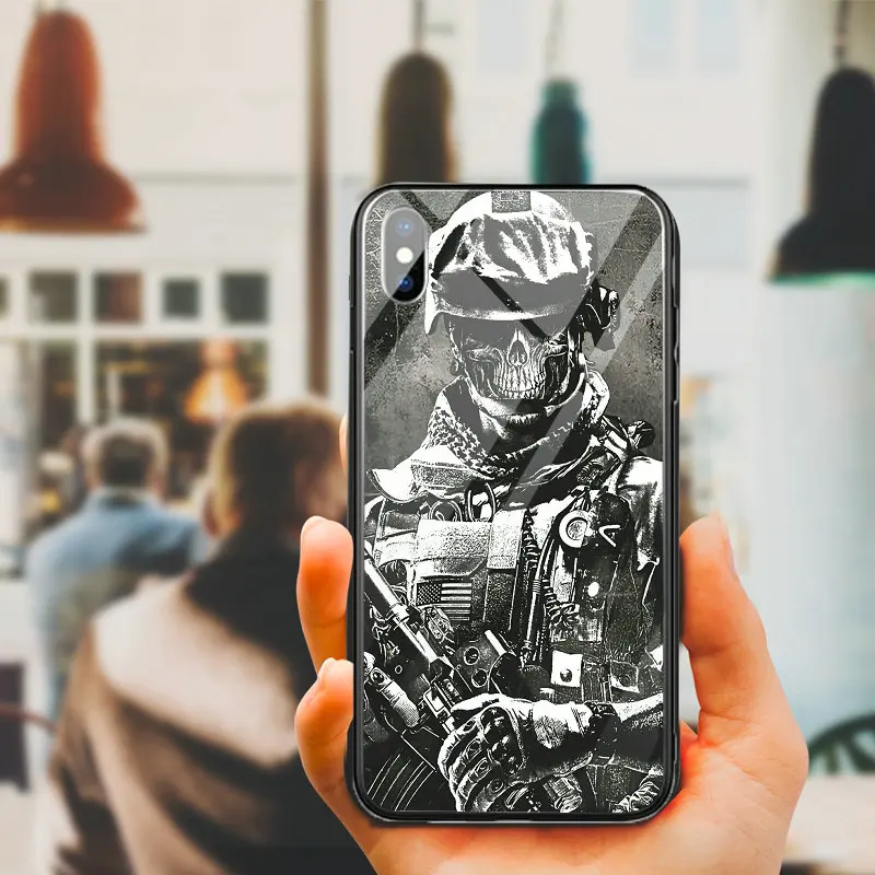 Tempered Glass Mobile Phone Case for iPhone X XR XS 11 Pro Max 8 7 6 5 5S SE 2020 6S Plus Shell Bags Call of Duty Skull | Мобильные