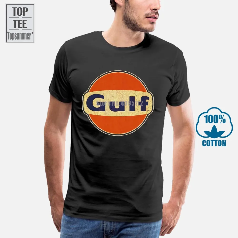 

Limited Gulf Oil Rusty Vintage Distress Logo Design Black T Shirt Size Male Teeshirt Summer Top Tees Man Brand Tee Shirt 014629
