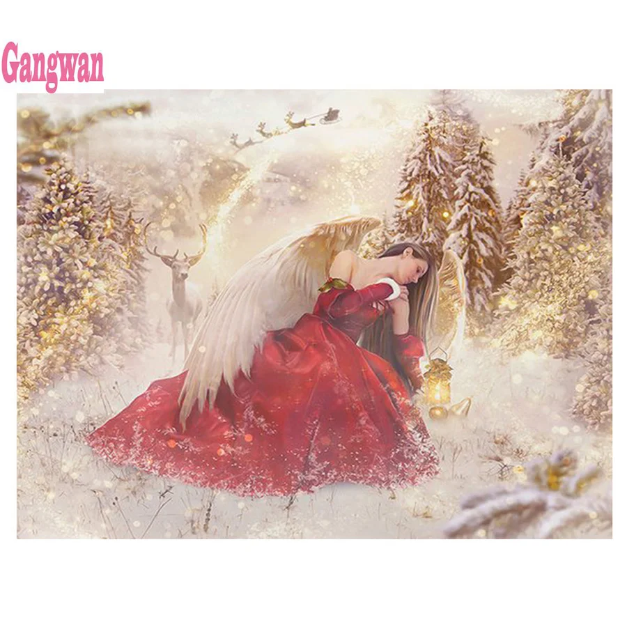 Полный квадратный круглый 5D Diy бриллиантовый рисунок Рождество Ангел олень