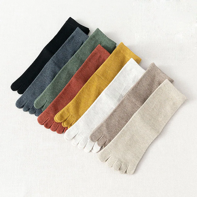 5 Pairs Japanese Harajuku Toe Fingers Socks Mens Womens Retro Cotton Business Sock Short Casual Crew Socks with Toes Multicolor