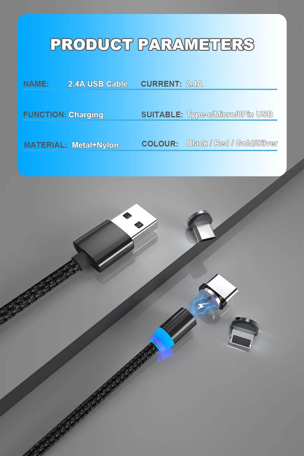 Магнитный кабель Vanniso Micro USB с нейлоновой оплеткой, кабели для мобильных телефонов samsung s8, Xiaomi mi9, USB C, Microusb, светодиодный, магнитный, зарядное устройство