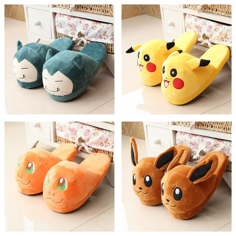 

Pokemon Pikachu Snorlium Creatieve Slippers Anime Cartoon Paar Pluche Knuffel Katoen Warme Thuis Indoor Katoen Slepen