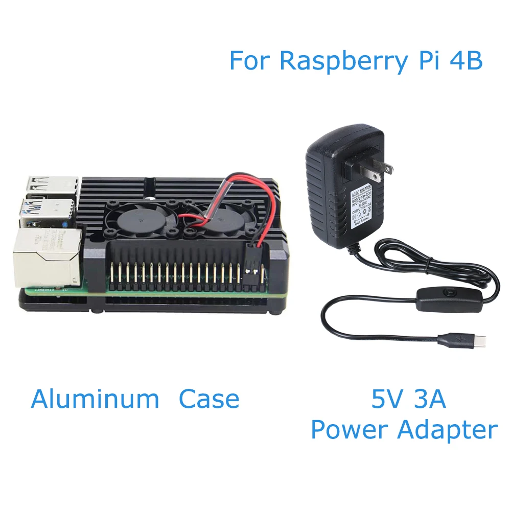 Чехол для Raspberry Pi 4 Model B алюминиевый чехол с двойным охлаждающим вентилятором и