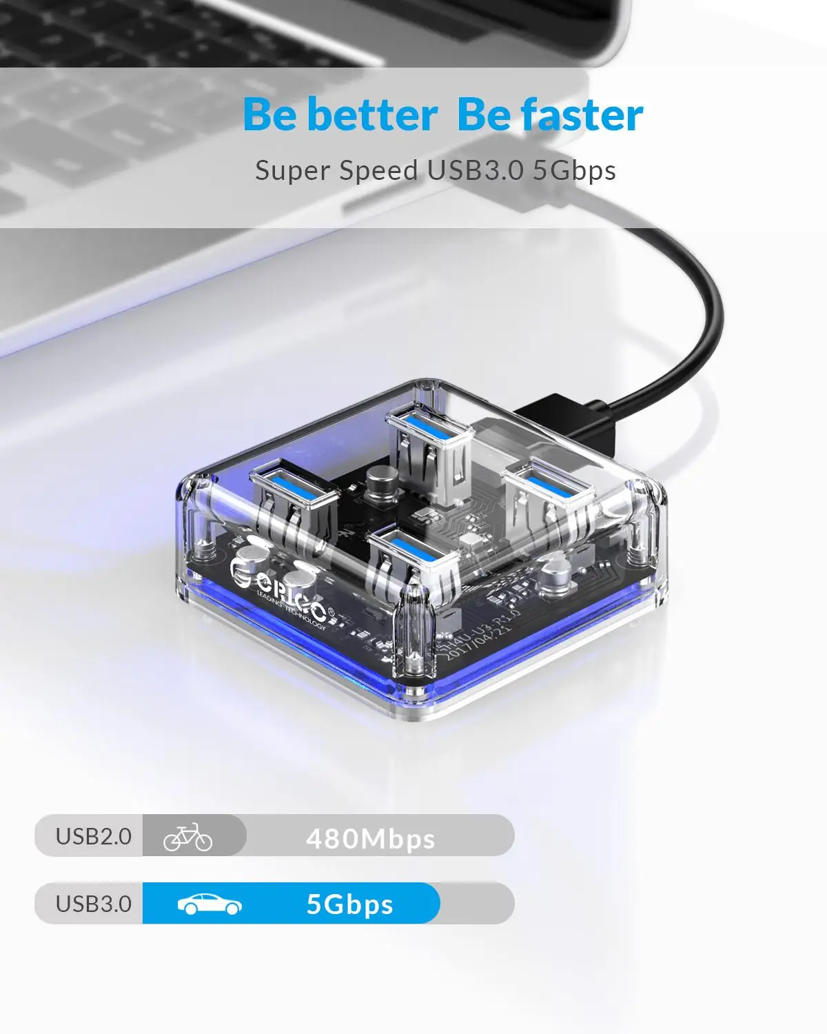ORICO прозрачная серия usb хаб 4 порта USB 3 0 Настольный концентратор Высокоскоростной