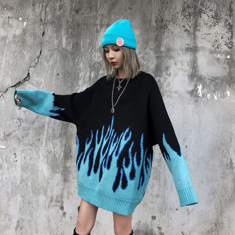 Harajuku High Street Flame жаккардовые лучшие свитера Свободный пуловер Рождественский