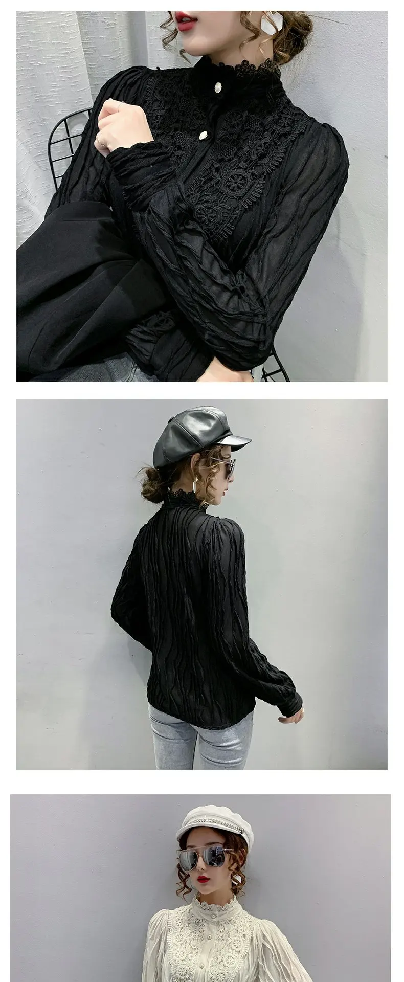 

Winter new Korean fashion slim and thickened stand collar lace shirt women's bottom shirt womens tops and blouses