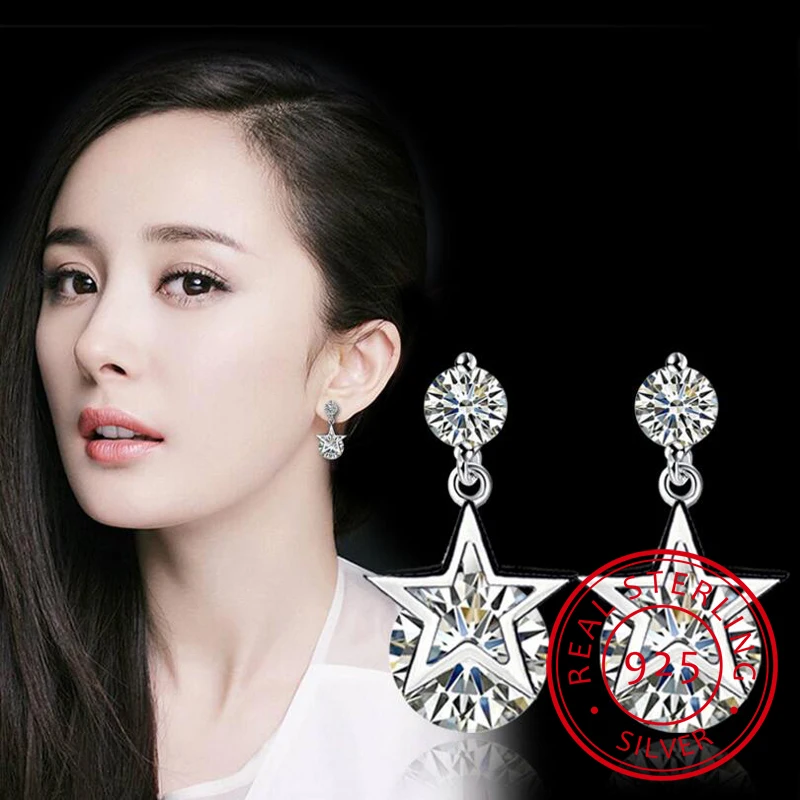 

Luxury 925 Sterling Silver Ear Line Zirconia Star Pearl Long Tassel Drop Earrings For Women's Pendant Earrings S-E280