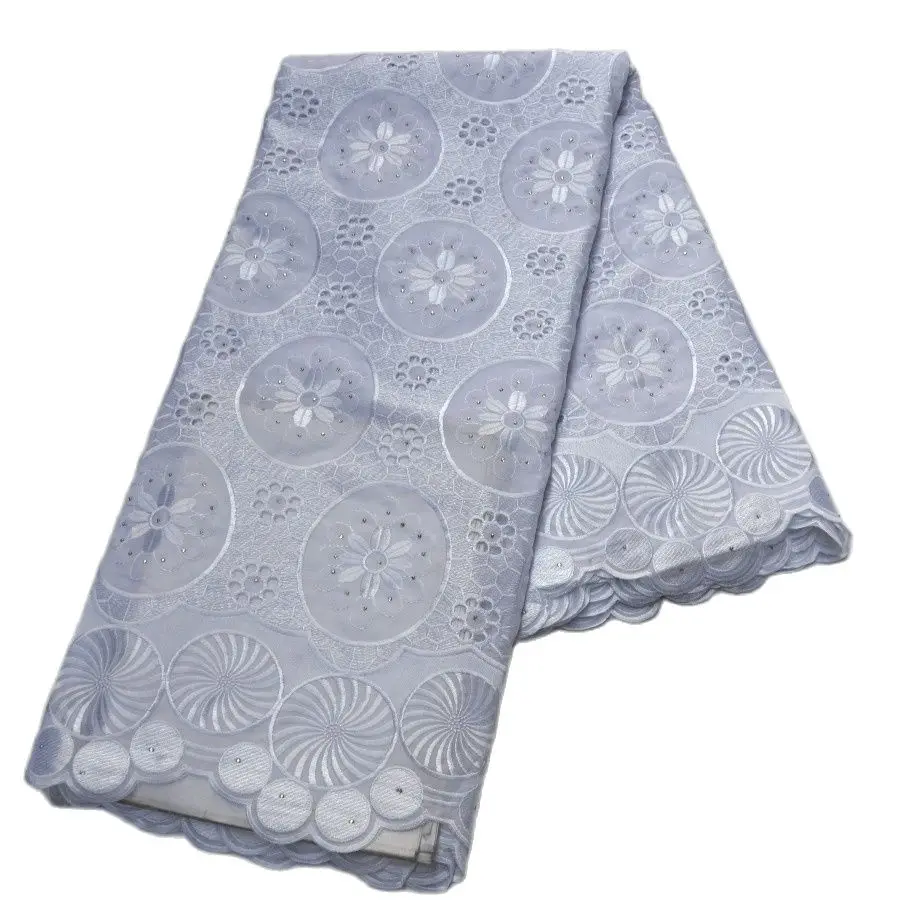 

White High quality African lace fabric for african wedding clothes 5 Yards Cotton Swiss Voile Lace-S009-4