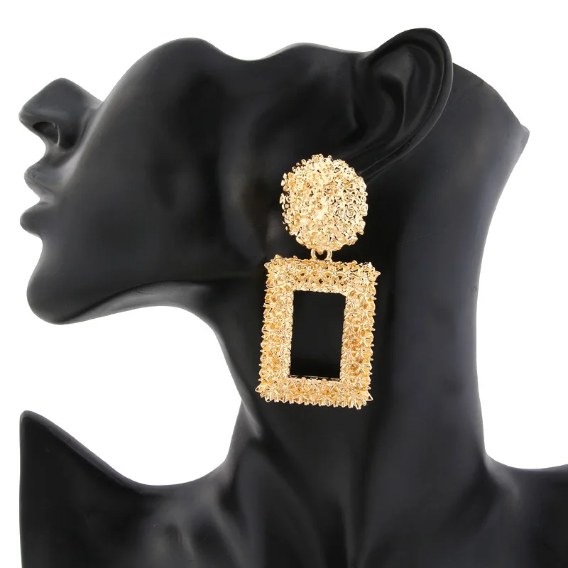 Большие корейские серьги для женщин массивные геометрические золотые