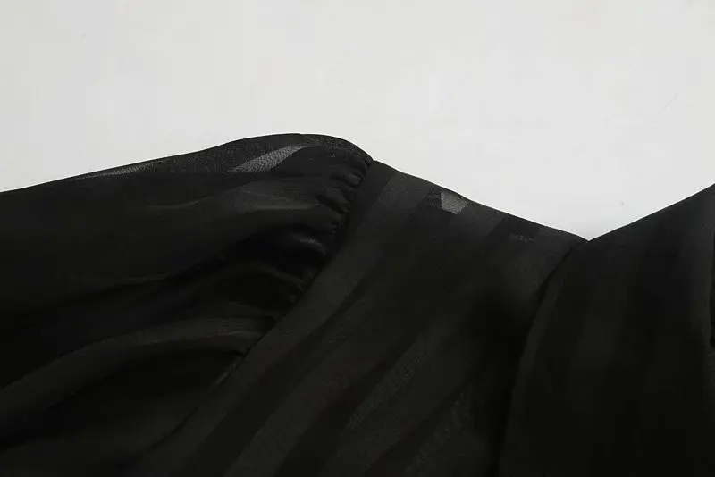 TRAF женские шикарные топы винтажная мода полосатая блузка из органзы воротник с лацканами фонарь рукав прозрачные сексуальные рубашки Blusas Mujer