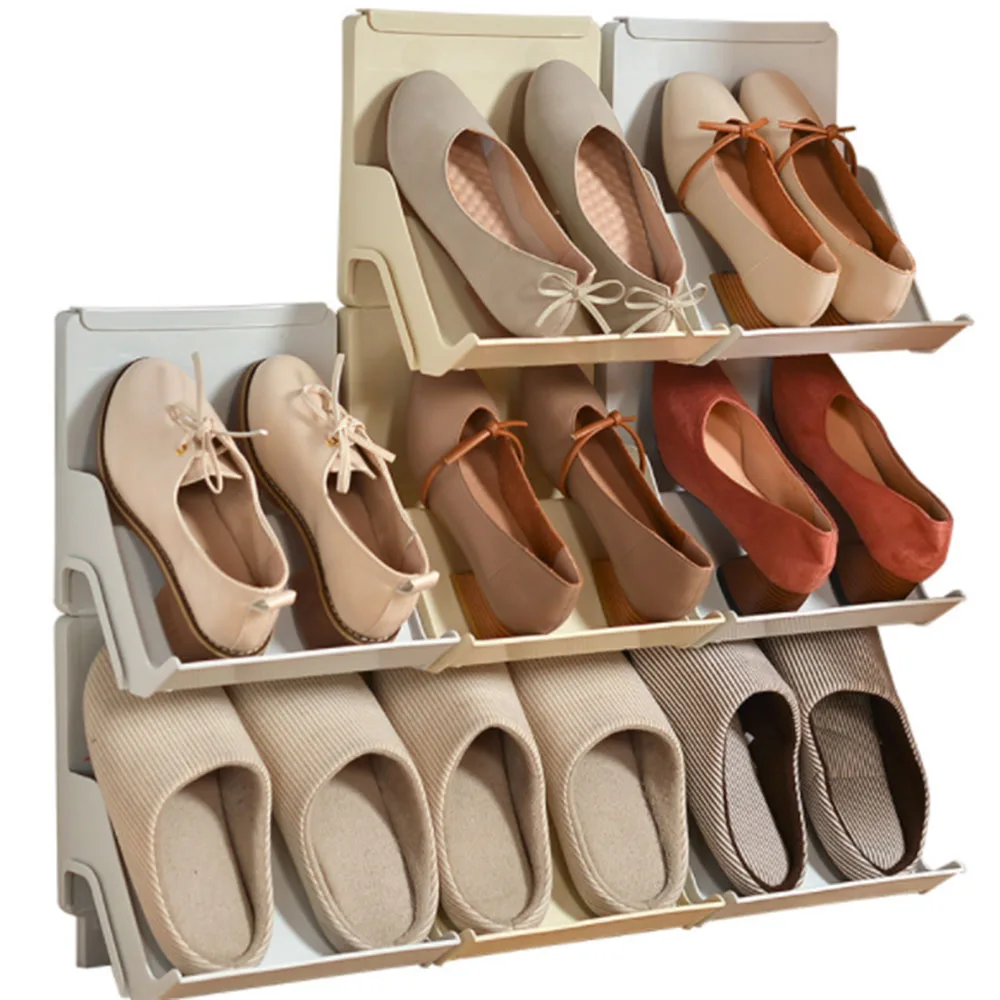 

Plastic Shoe Rack Simple Household Multilayer Assembly Dustproof Simple Combined Shoe Storage Rack White Apricot Optional