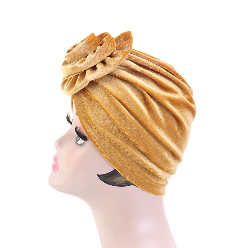 Женская бархатная шапка-хиджаб с объемными цветами мусульманский тюрбан теплая