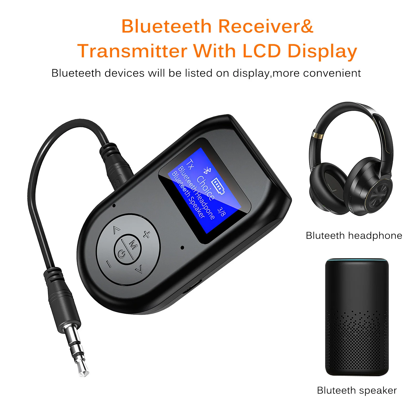 

Адаптер Bluetooth 5,0, ЖК-экран, два режима, высокое качество, Компактный приемник-передатчик Bluetooth, прочный инструмент для преобразования Bluetooth