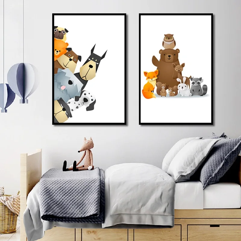 

Abstract Cats And Dogs Canvas Nordic Cartoon Art Cute Animal Print Wall Poster Painting For Living Room Kid Room And Nursery