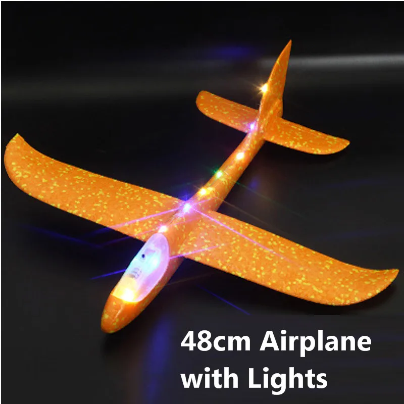48cm with lamp Дети ручной бросок Летающий планер самолеты пенопластовый самолет модель наружные игрушки для детей Мальчики Самолет EPP устойчивый прорыв самолет - Цвет: 48cm with lamp