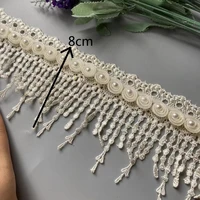 1 yard ivory 8cm ribbon plum flowers pearl lace trimmings ribbons beaded lace fabric embroidered sewing wedding dress clothes