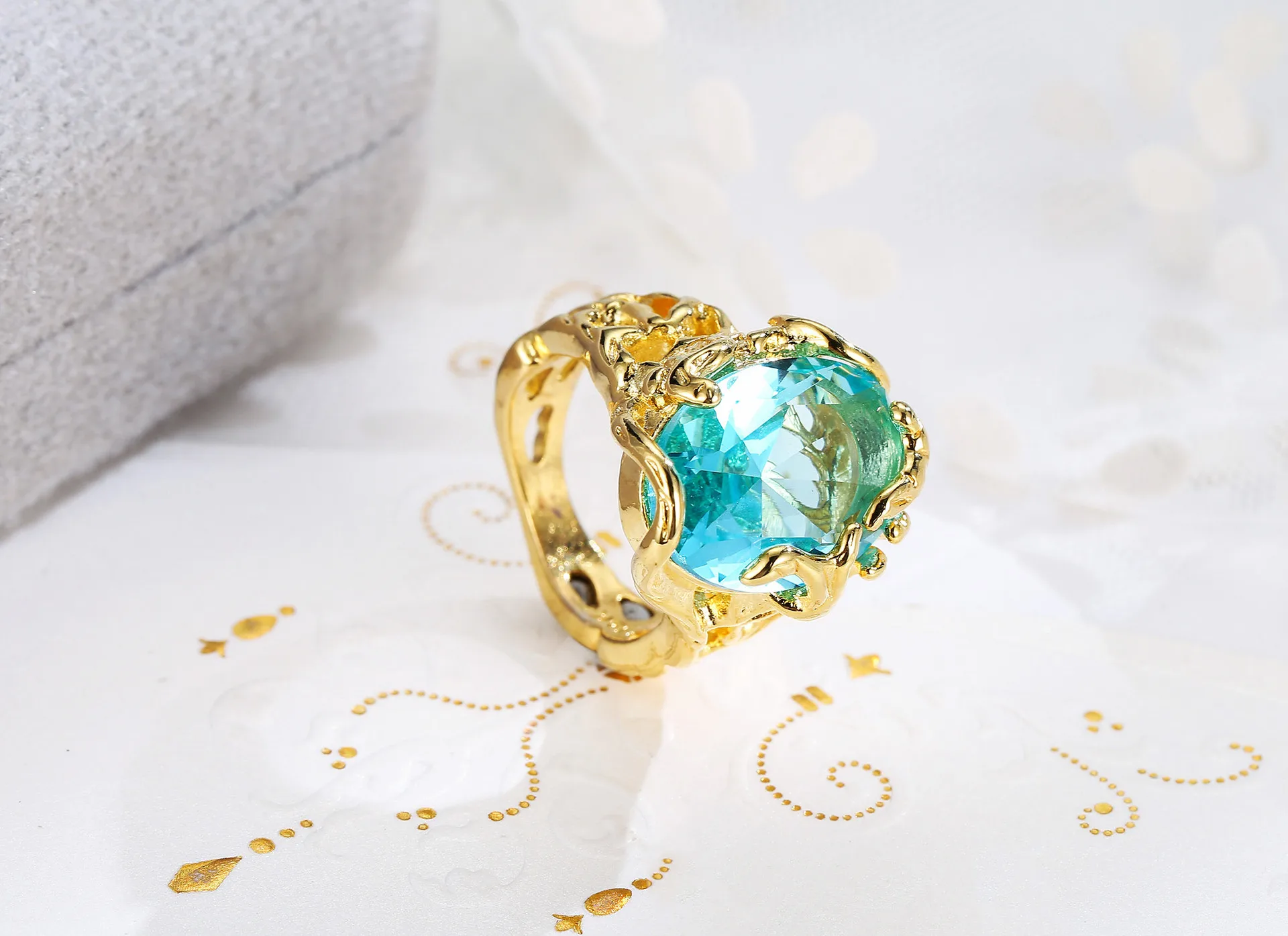 

14K Yellow Gold Bule Sapphire Topaz Jewelry Ring Valentine Gift Rings for Women Bague Sapphire Ring Gemstone Jewelry Bizuteria