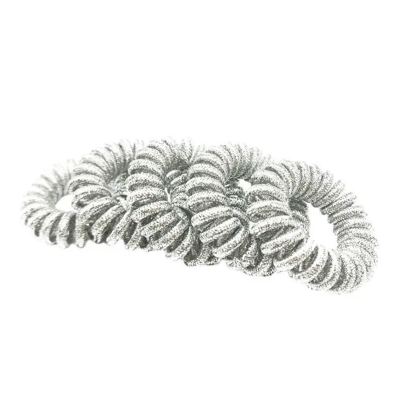 

Wholesale 100 Pcs Telephone Wire Line Cord Silver Wrap Cloth Ring Gum Elastic Hair Band Girl's Scrunchy Size 3.5CM