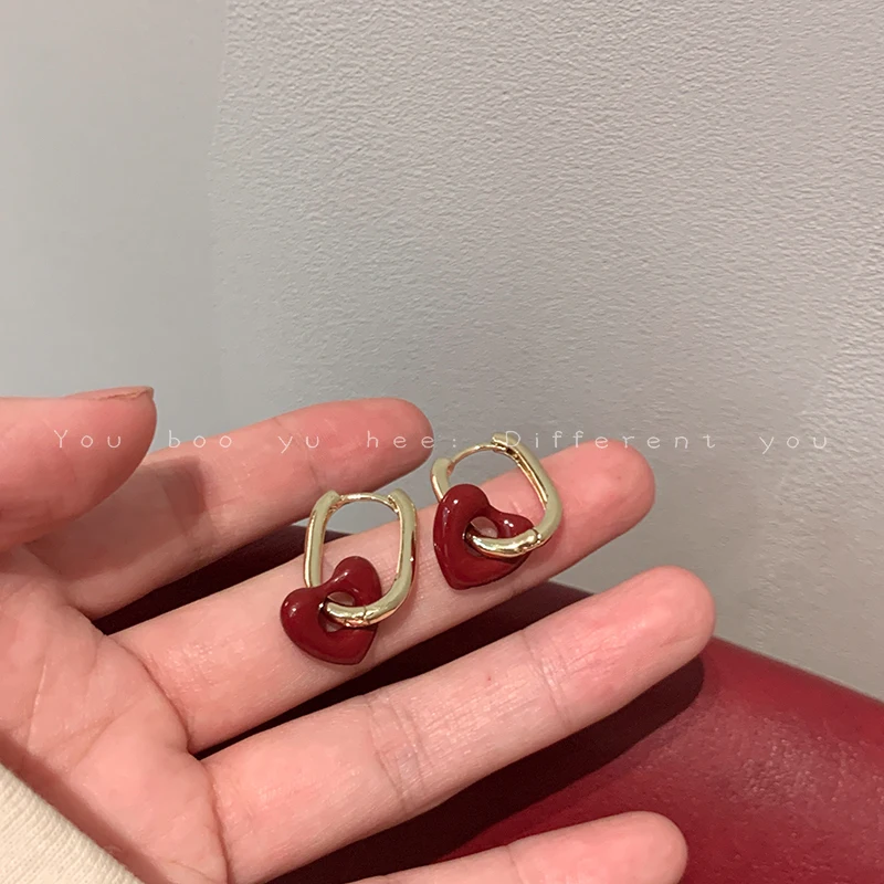 Французские Ретро романтические винно-красные серьги-подвески в форме сердца