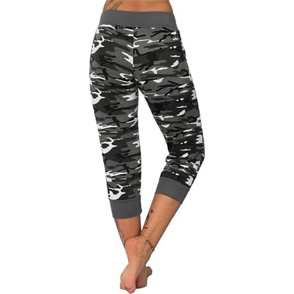 

Women Camouflage Drawstring Capri Pants Sports Fitness Skinny Cropped Trousers