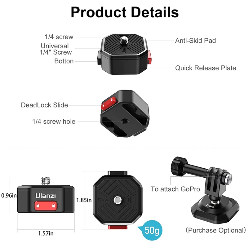 Ulanzi коготь БЫСТРОРАЗЪЕМНАЯ пластина зажим DSLR Gopro экшн камера штатив адаптер