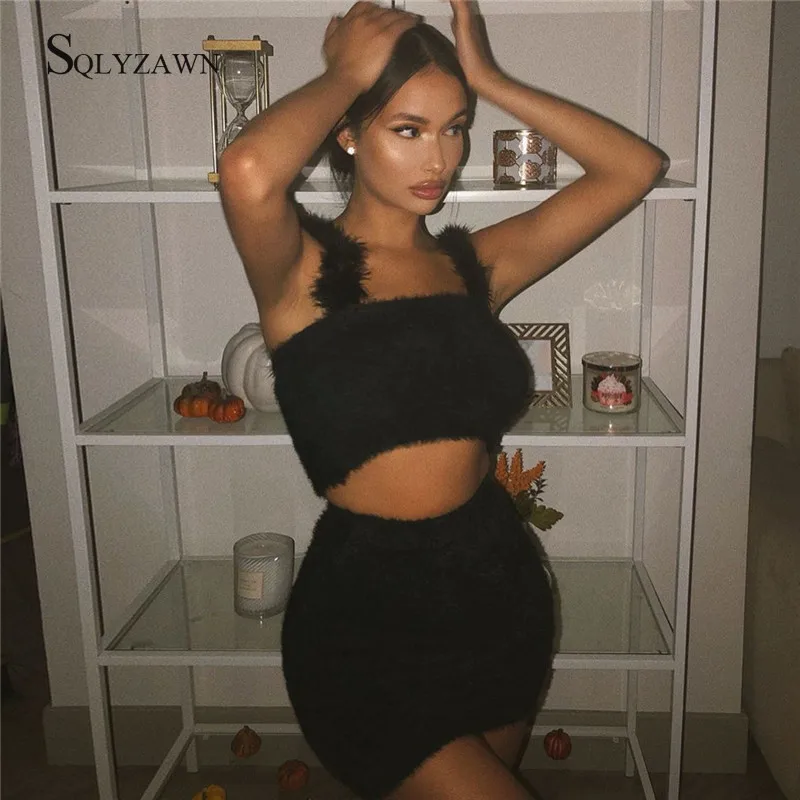 Женский флисовый комплект из двух предметов пикантный пушистый розовый черный