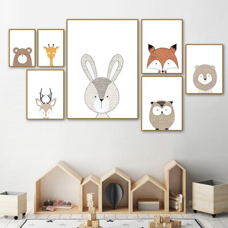 Живопись с лесными животными настенные картины для детской комнаты современный