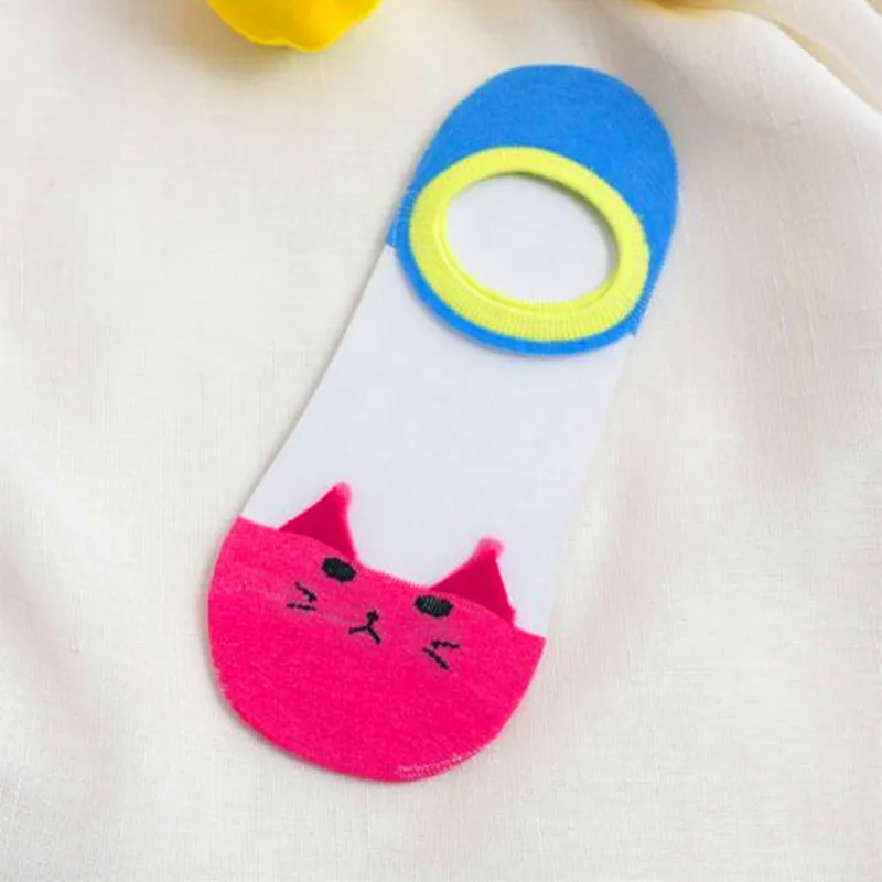 5 Pairs Summer Cartoon Cat Socks Cute Animal Women Socks Funny Invisible Socks Female Cotton Transparent Boat Socks Dropship