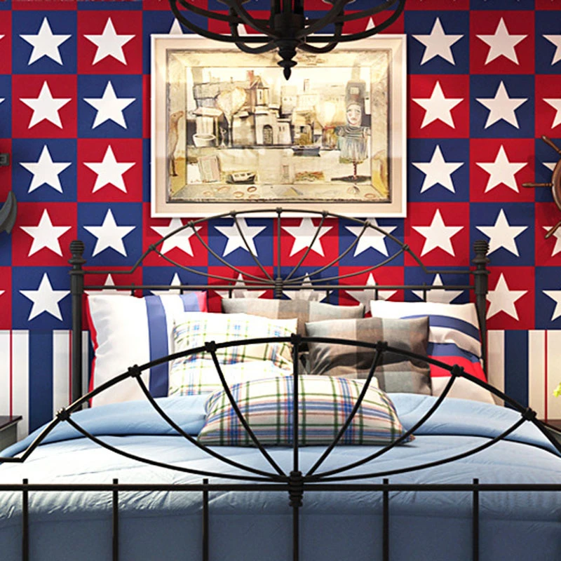 beibehang British style Mediterranean children's room AB version five-pointed star vertical stripes PVC background wallpaper |