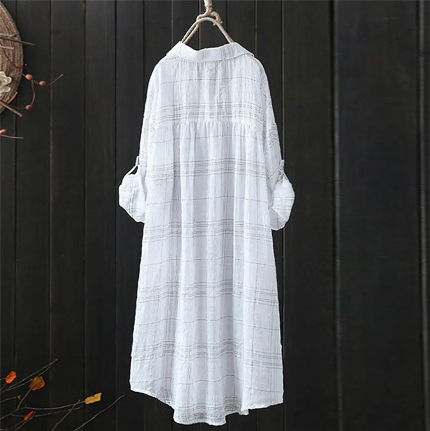 Женская рубашка с воротником Повседневная в клетку полоску длинным рукавом топы