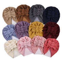 baby imitation cashmere folds bowknot childrens donut hat newborn warm cap three bows beanies for baby toddlers turban headwrap