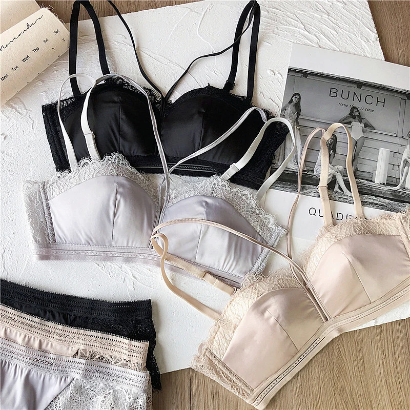 women lace sexy bra set intimates hollow out half cup lingerie thin cotton cup temptation panty briefs silk wire free underwear