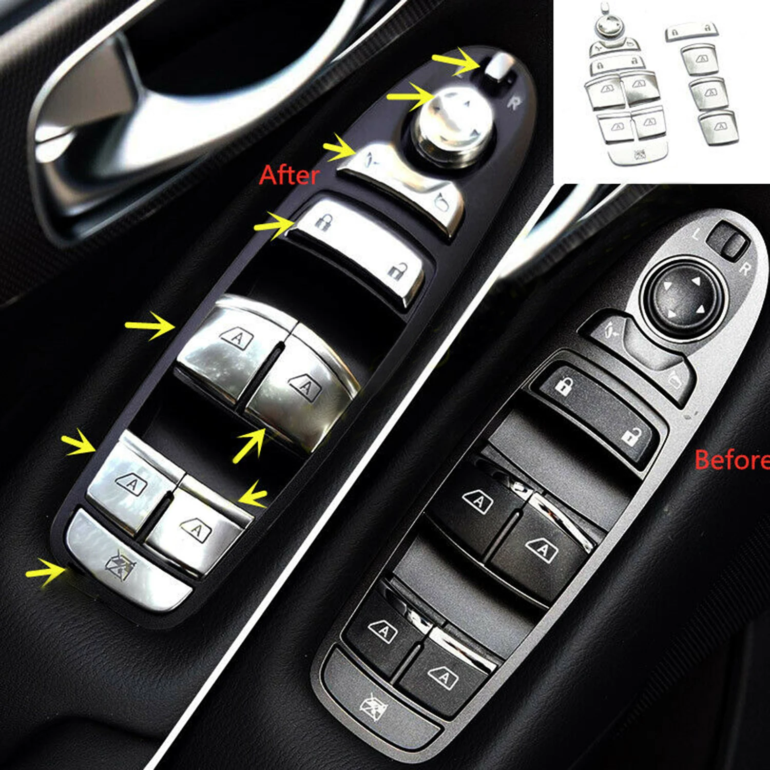 

13pcs Button Cap ABS Button Cap Cover For Infiniti Q70 Q70L 14-2020 Set Durable