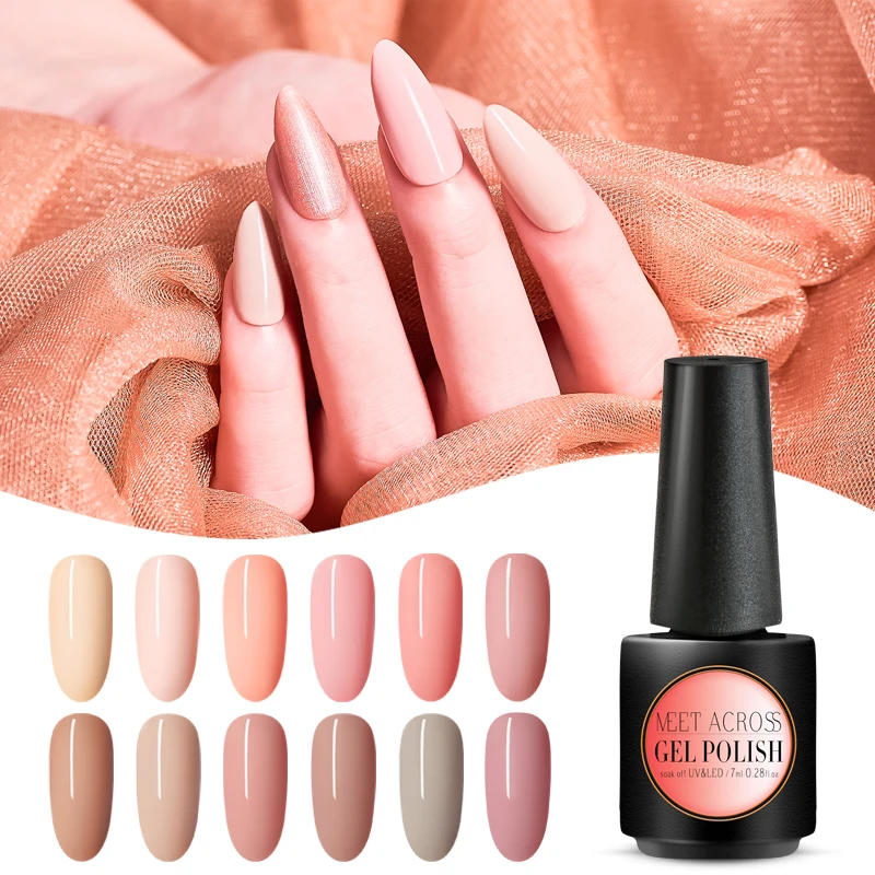 Гель-лак для ногтей MEET ACROSS 7 мл телесный бежевый розовый цвет отмачиваемый УФ
