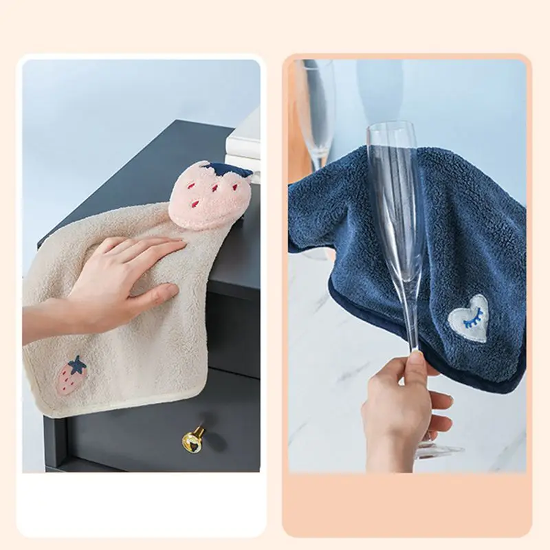 

New Cartoon Cute Hand Towel Bathroom Kitchen Household Hanging Rag Absorbent Thickened Hand Towel#Q