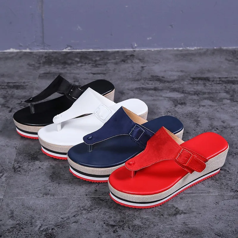 

Fashion relaxation 2021 summer new hemp rope thick-soled flower wedge sandals increased flip flops ladies slippers sandals