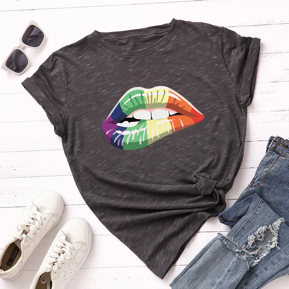 Футболка женская с принтом губ пикантная хлопковая рубашка в стиле Харадзюку топ