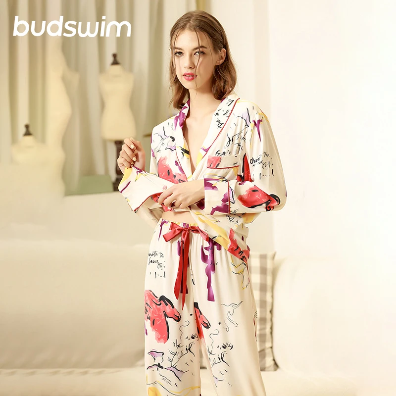 Шелковая причудливая Пижама Женский Атласный пижамный комплект ночное белье