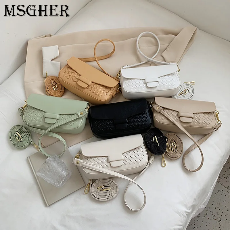 

Knitting Shoulder Strap Bags Small PU Leather Shoulder Saddle Crossbody Bags For Women 2021 Luxury Brand Travel Handbags B678