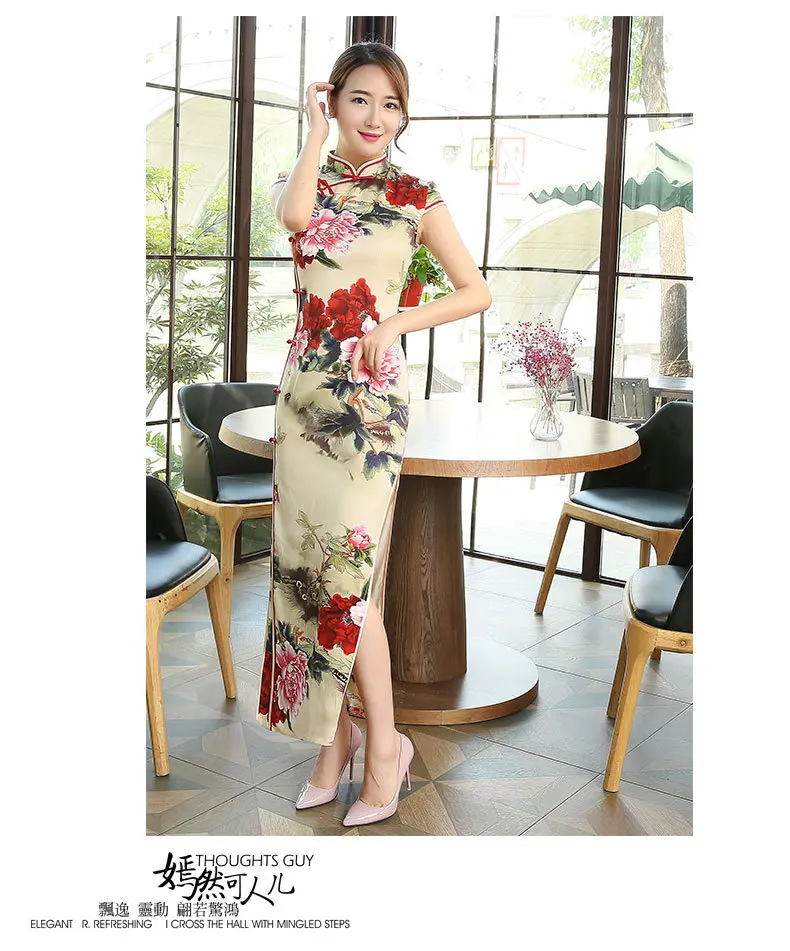 

Shanghai Story high-grade long cheongsam Faux Silk cheongsam qipao dress chinese traditional clothing oriental dresses C0013