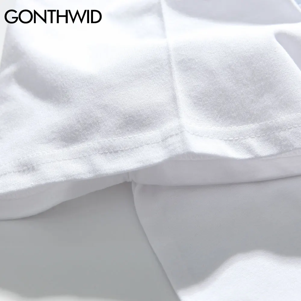 

GONTHWID Tshirts Streetwear Graffiti Bear Rabbit Universe Print Short Sleeve Tees Shirts Mens Hip Hop Fashion Casual Cotton Tops