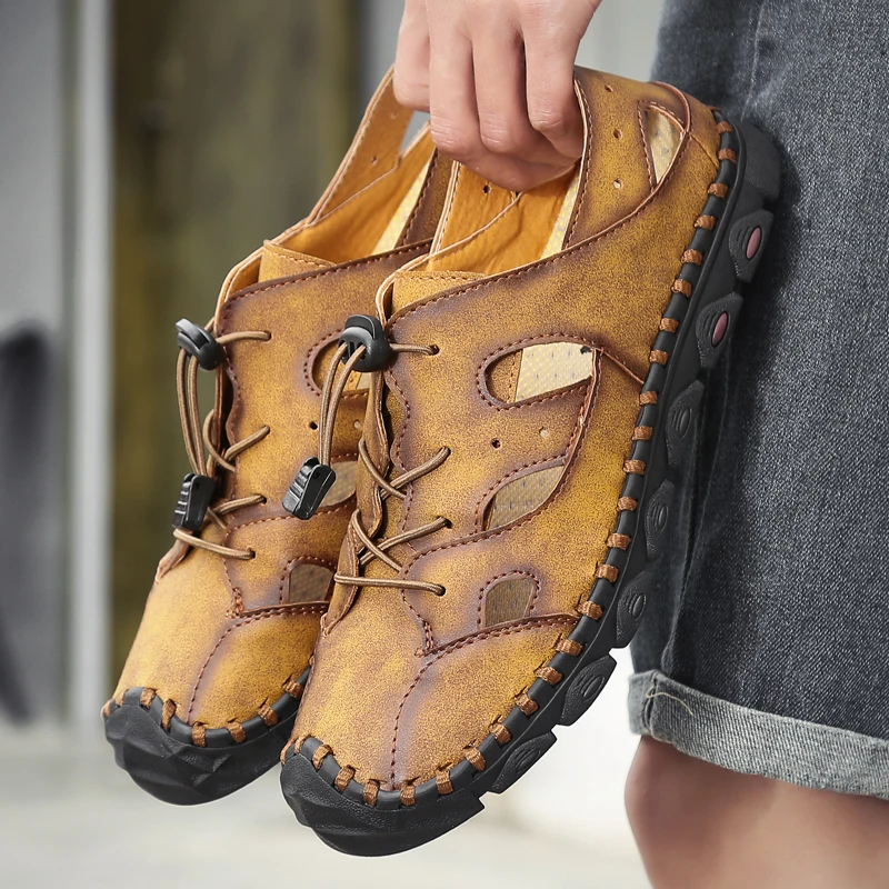 

Mens Sandles Work Sandals Men Beach Sandels For Leather Shoes Male Sandal Roman Man Summer Safety Sport Men's Big Size