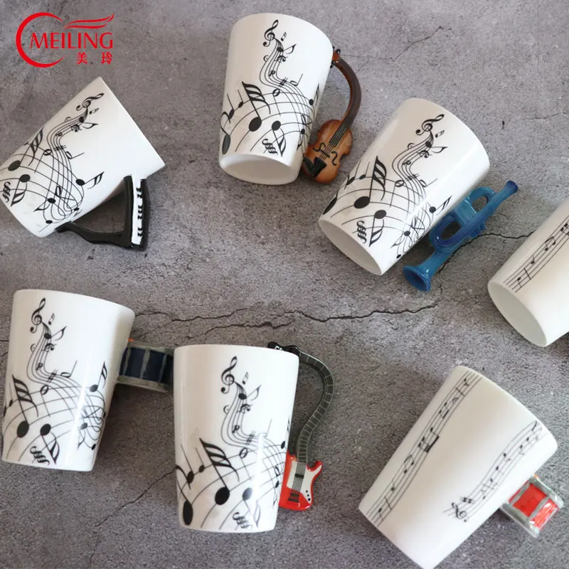 

Ceramic Music Travel Mug Musician Creative Coffee Mugs Chinese Bone Gift for Piano Drum Guitar Violin Trumpet Harp Lover Teacher