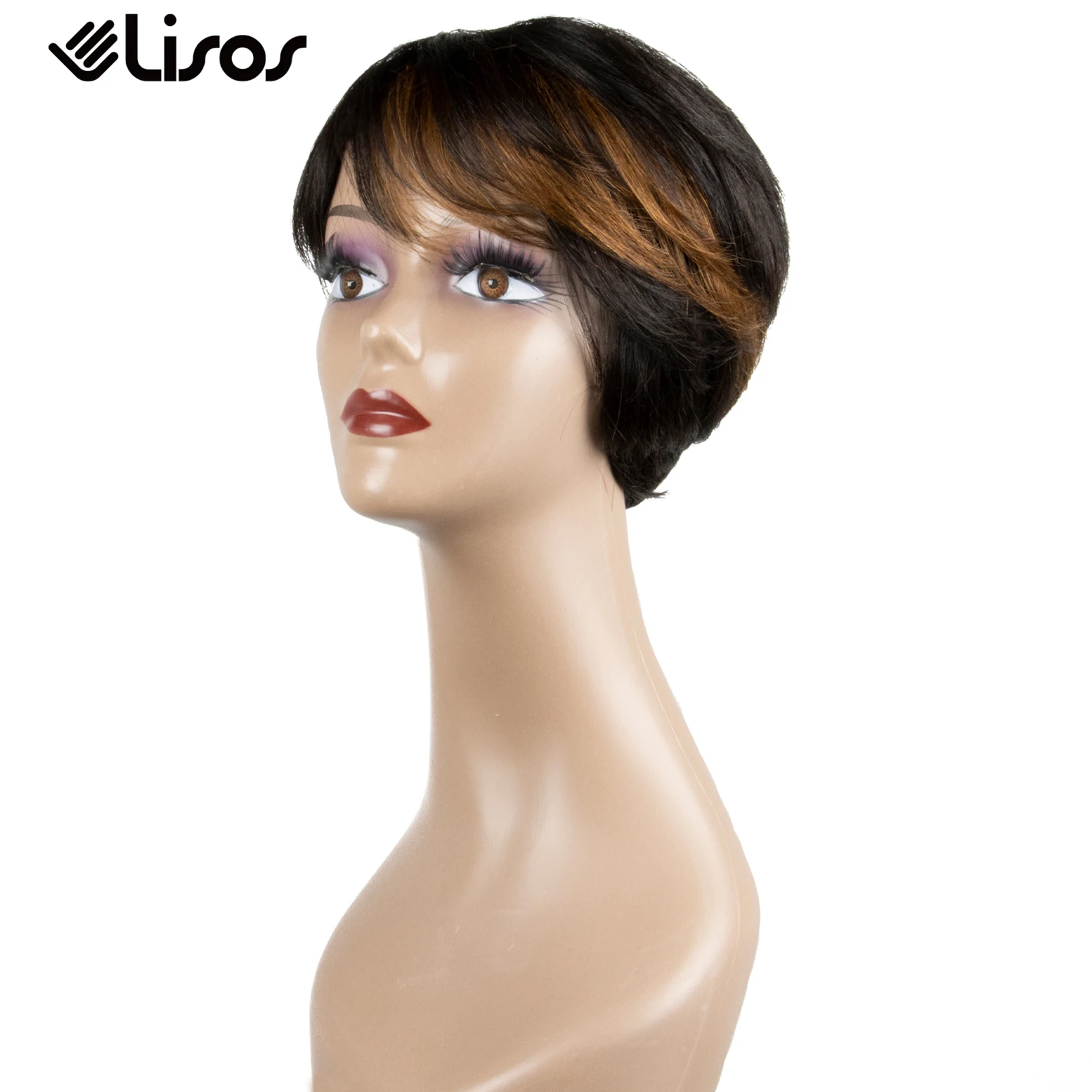 

Pixie Cut Wigs Short Bob Wavy Wig With Bangs Full Machine Made Human Hair Ombre Blonde Wigs for Black Women
