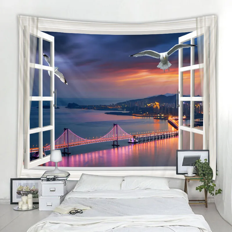 

Landscape Outside The Window Wall Hanging Bohemian Hippie Style Living Room Study Farmhouse Decoration Tapestry