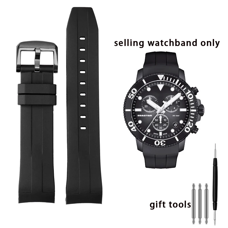 Curved Rubber Watch Strap For Tissot 1853 Starfish T120 Watchband T120417 Rubber Men'swristband 22mm Sports Diving Watch Strap