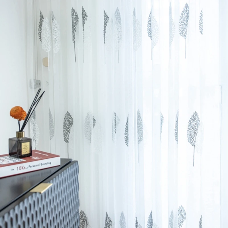 Скандинавский фатин WP308D3 с вышивкой в виде двух листьев стена из чистого хлопка и