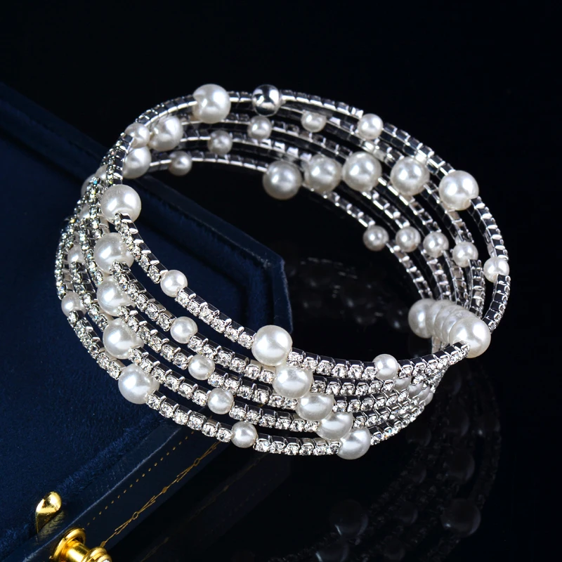 Женский многослойный браслет SINLEERY с белым жемчугом и фианитами цвета розового