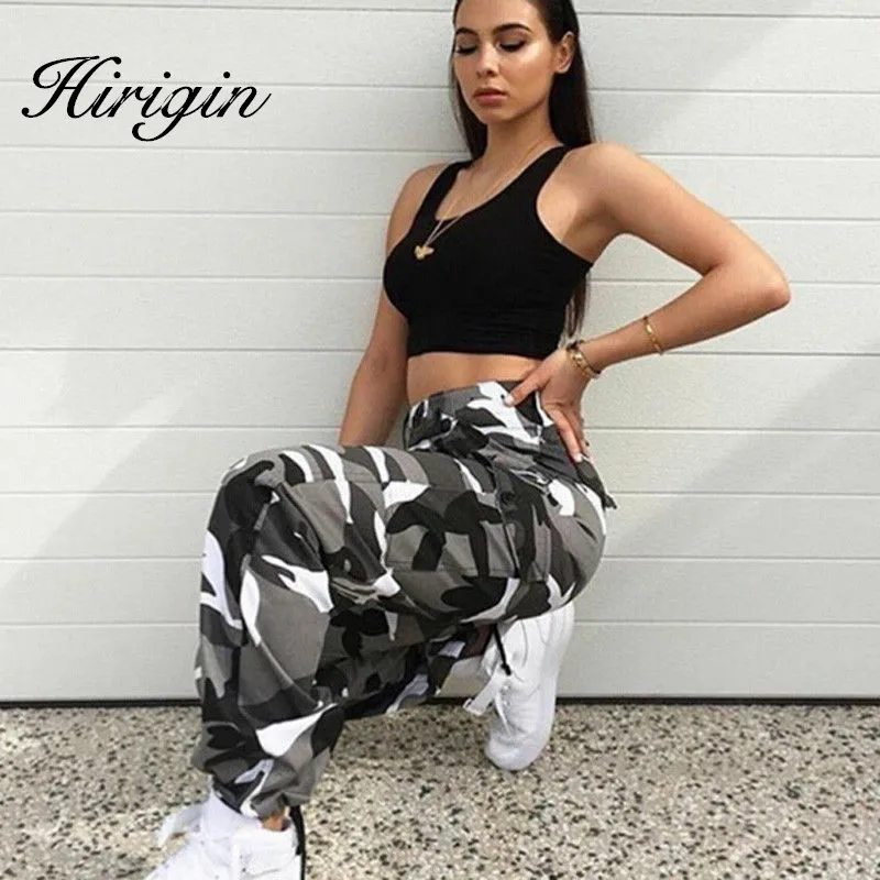 Брюки-карго женские камуфляжные с завышенной талией длинные капри в стиле